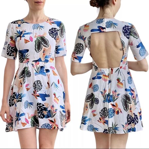 & Other Stories Jungle Print Dress Size 8 Summer Spring Backless Fit & Flare - Picture 1 of 7